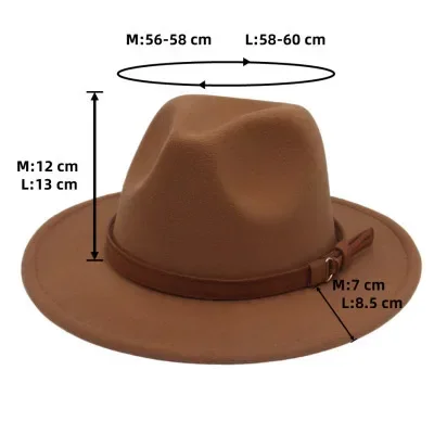 Classic Brown Belt Women Fedora Hats Autumn Winter Gentleman Jazz Felt Hat For Men Retro Church Lady Flat Wide Brim Dress Hat