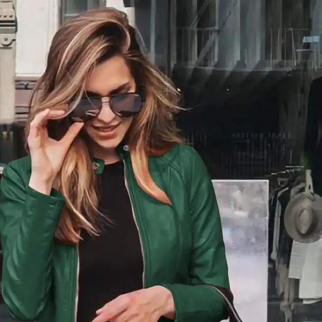 Faionable Street Sle Women's Leather PU Suit Jaet 2024 Autumn Long Sve Zipper Closure Slim Fit Design