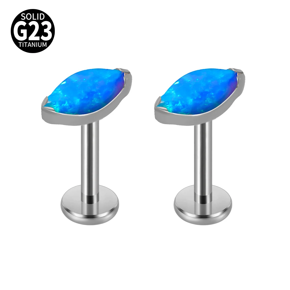 Solid Titanium Marquise Labret Lip Piercing Opal CZ Earring