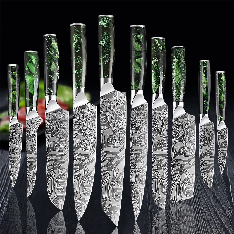 Cuchillo de cocina para Chef, cuchillo japonés con diseño láser de Damasco, cuchillo para cortar carne, fruta, pan, cuchillo para deshuesar verduras, cuchillo multiusos para cortar