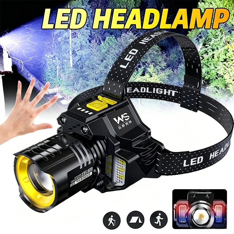 Powerful LED Motion Sensor Headlamp, 18650 Rechargeable COB Head Torch, High Power 1200LM IPX4 Waterproof for Fishing Camping
