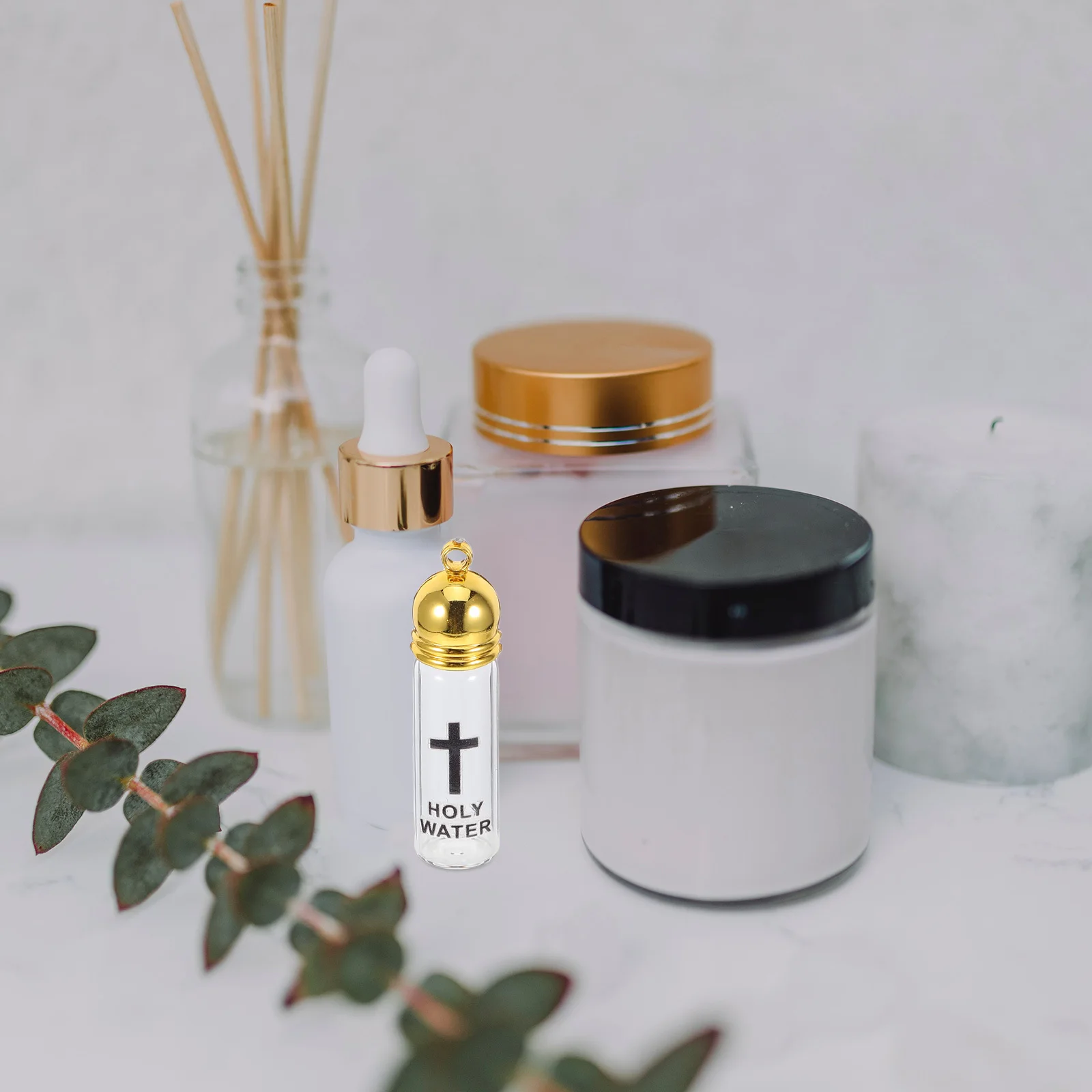 

Glass Christian Holy Water Bottle Cross Baptism Vessel Pendant Screw Cap Catholic Ceremony Blessings Protection