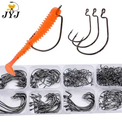 JYJ #5/0 #1/0 #1 ...#8 high carbon steel Super Slide Offset Hook Worm Hook Texas Rig Drop Shot Stainless Steel EWG Worm Fishhook