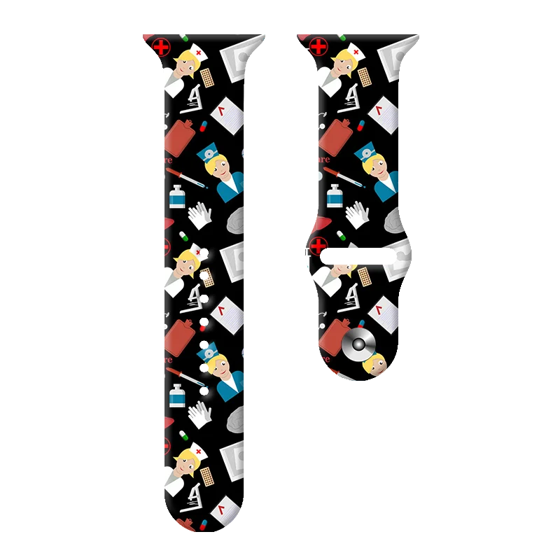

Nurses' Day Personality Pattern Print Watchband for Apple Watch 11/10/9/SE, Soft Replacement Silicone Strap 46mm/45mm/44mm/42mm