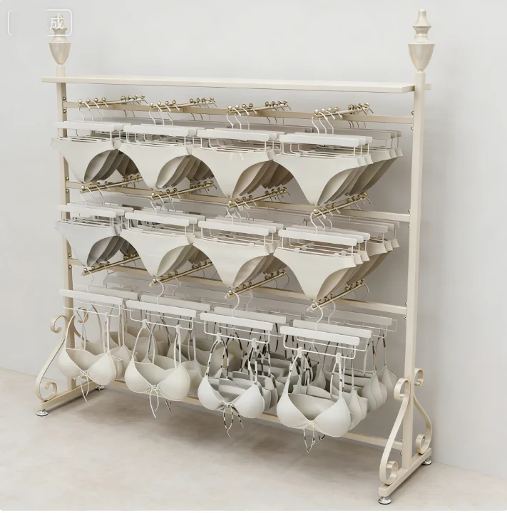 

OutdoorClothing Store Underwear And Underwear Display Rack, Multi-functional Middle Island Rack, Pajama Rack, Gold High-endlog1