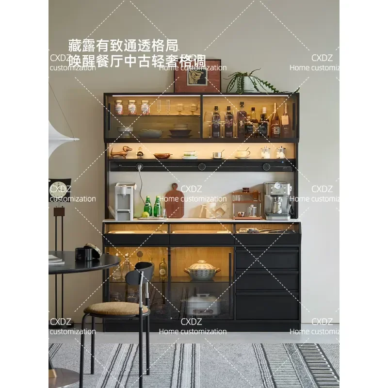 Looking at the free meal side cabinet integrated against the wall locker black solid wood wine cabinet living room storage