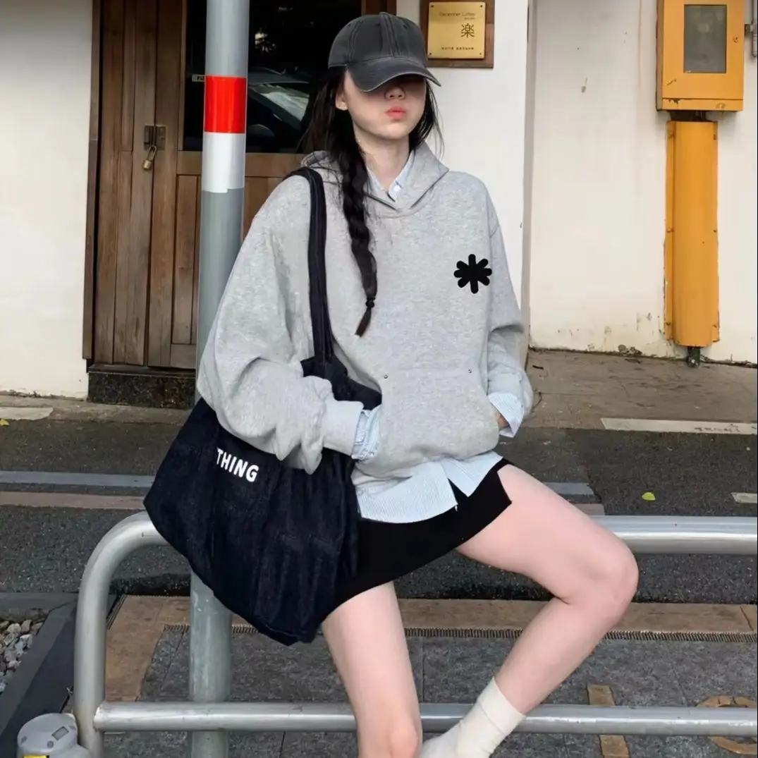 LOSTSHDWS JEANS Sun Flower Sportswear Set Basic Solid embroidered American high street hoodie set