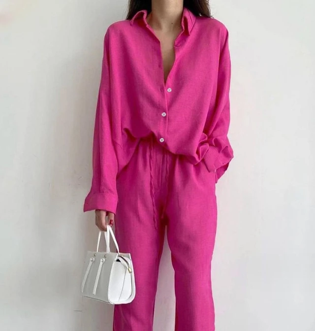 Two Pieces Women Outfit 2023 Long Sleeve Shirt Blouse Pants Set Summer Casual Loose Fashion Pajamas Home Suit Clothes Homewear