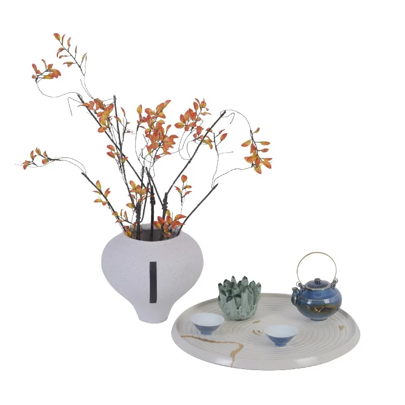 

White small bottom big belly art vase, beautiful ornament of new Chinese tea table, simple and clean ceramic insert blue and