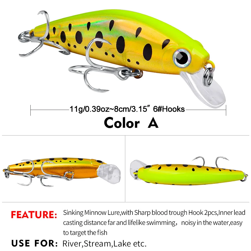 Realistic lure, efficient fishing full swimming layer road bait 3D eye 8cm/11g bait Plastic hard bait minnow bait DW457