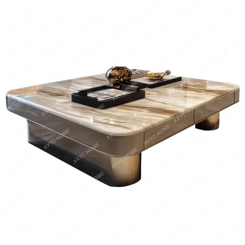 M Light luxury microcrystalline stone coffee table High-grade rectangular living room Home marble tea table with storage New