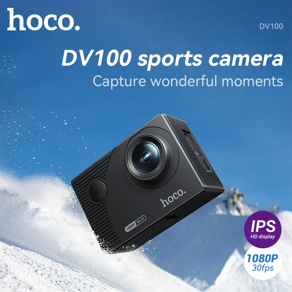 

HOCO DV100 Sports Camera 1080P HD screen Support WiFi Anti-Shake Action Cam 30 Meter Water Resistance Support 150 Degree Wide