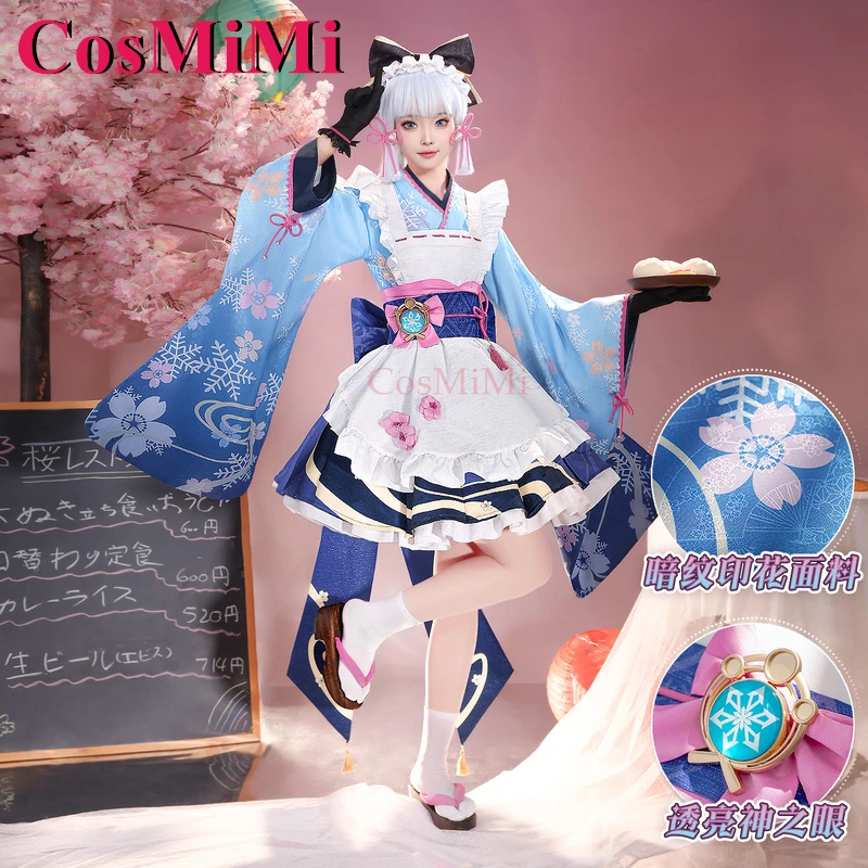 CosMiMi Game Genshin Impact Kamisato Ayaka Cosplay Costume Elegant Gorgrous Kimono Maid Dress Carnival Party Role Play Clothing