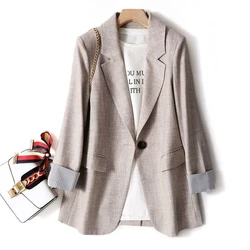 Blazers de retales para mujer, abrigos elegantes de manga larga con bolsillos sueltos, un solo botón minimalistas de prendas de vestir, moda coreana Chic, Primavera