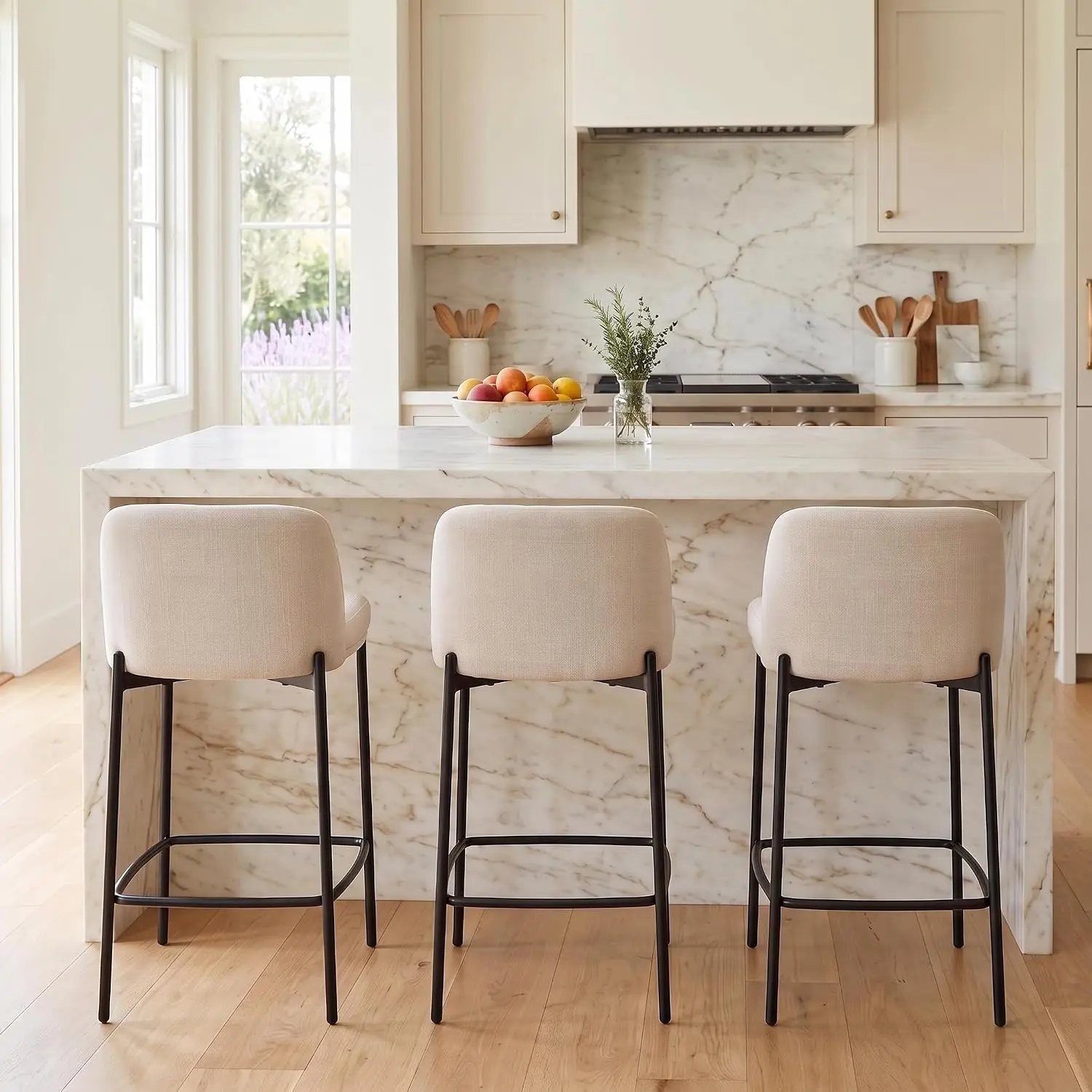 26 Inch Counter Height Bar Stools Set of 3 Modern Beige, Customized