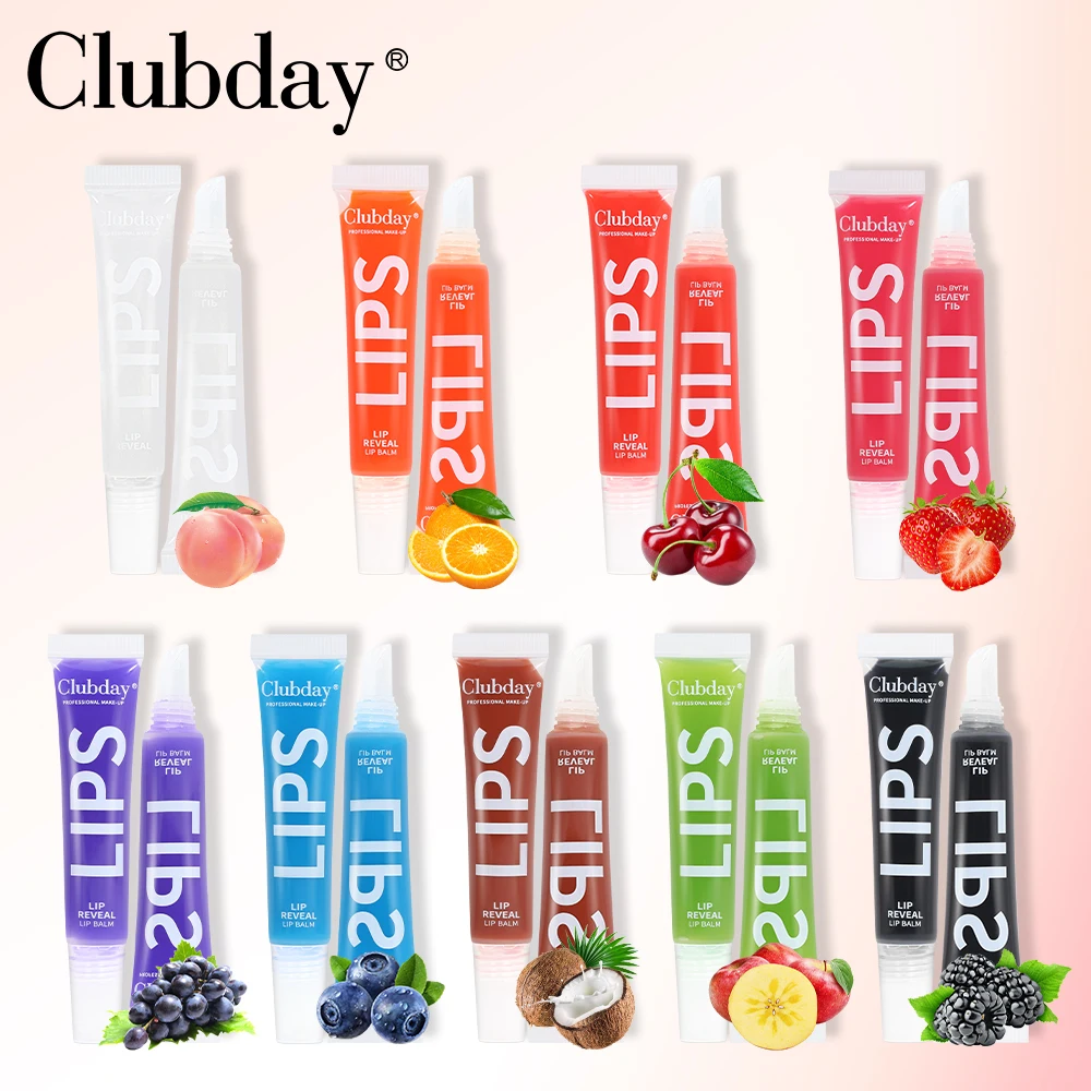 Clubday 9 Color Fruit Lip Oil Lasting Moisture Lip Balm Lip Gloss Makeup For Women Transparent Lip Glaze Portable Daily Makeup