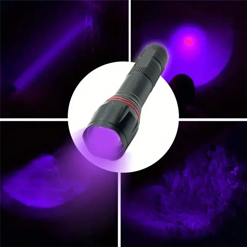 A84E-UV Flashlight 395Nm LED Rechargeable Zoomable Light For Pet Stain Detector Tools Money Fluorescence Detection Lantern