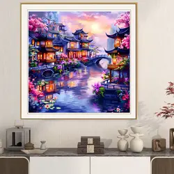 Jiangnan Scenery Cross Stitch Kits Stamped 11CT Needlework DIY Patterns Handmade Embroidery Set 55 Colors