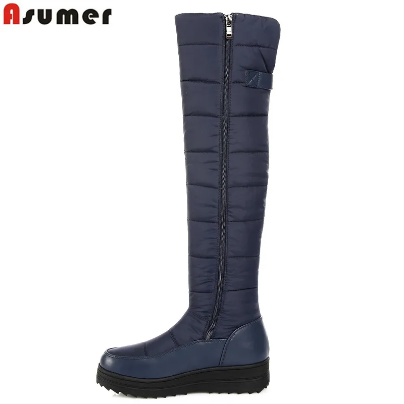 ASUMER 2023 neue hohe qualität unten warme schnee stiefel frauen plattform oberschenkel hohe stiefel damen zipper winter schuhe über die knie stiefel