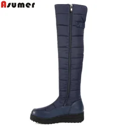 ASUMER 2023 nuovi stivali da neve caldi in piuma di alta qualità stivali alti alla coscia con plateau da donna scarpe invernali con cerniera sopra gli stivali al ginocchio