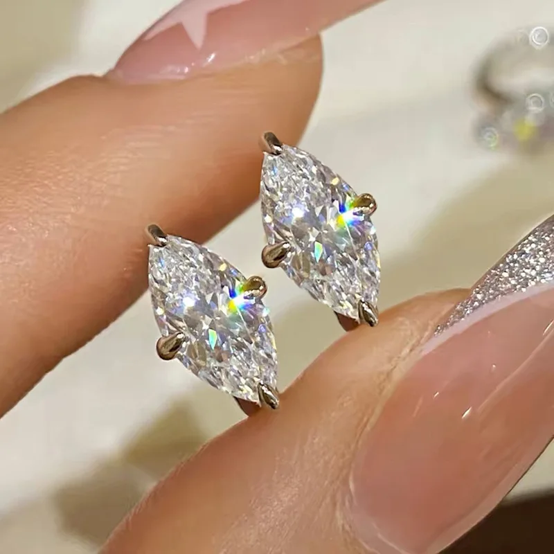 Apaison Wedding Engagement Eternity Stud Earrings for Women-5x10 mm High Carbon Diamond 925 Sterling Silver Ear Earrings Jewelry