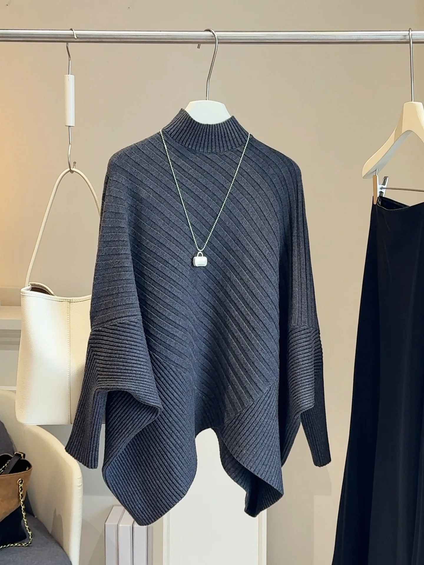 

Women's Half Turtleneck Batwing Sleeve Knitwear Autumn Winter Padded Color Solid Pullovers Chic Trendy Loose Elegant Sweater