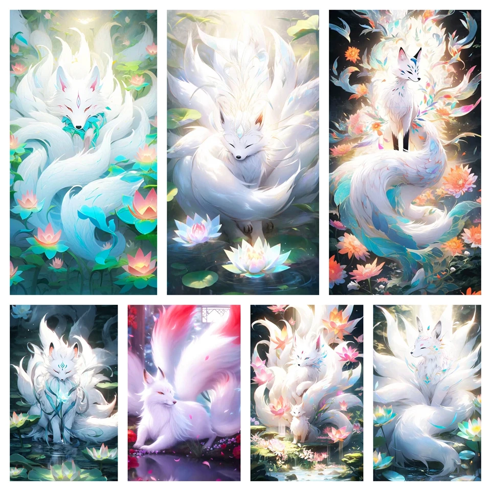 5D Diamond Painting Nine tailed Fox Full Square/Round Diamond Embroidery Kits Animals Scenery Mosaic Home Diamond Artist