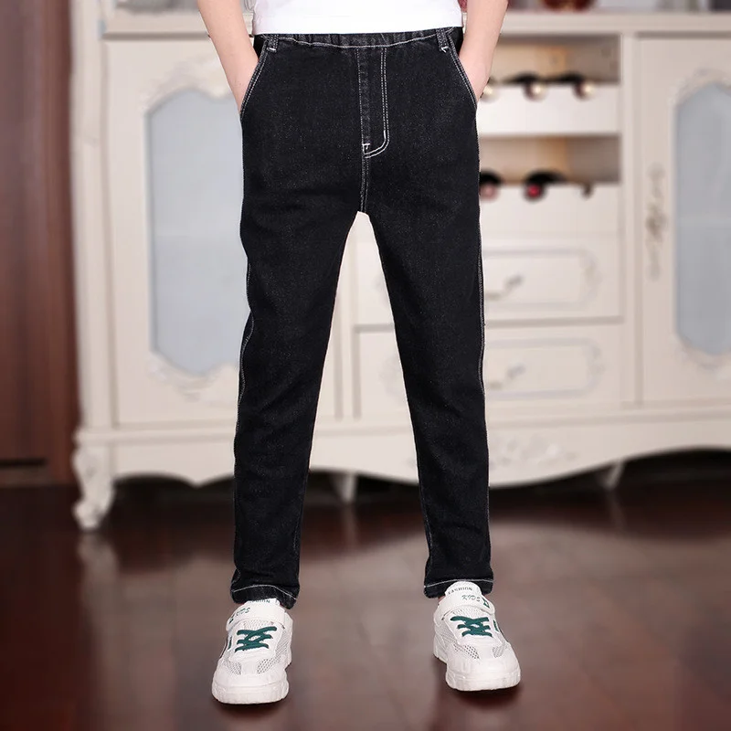 Jeans For Boys Teenagers Oversized Clothes 2023 Spring New Casual Solid Elastic Waist Cotton Children'S Pants High Quality