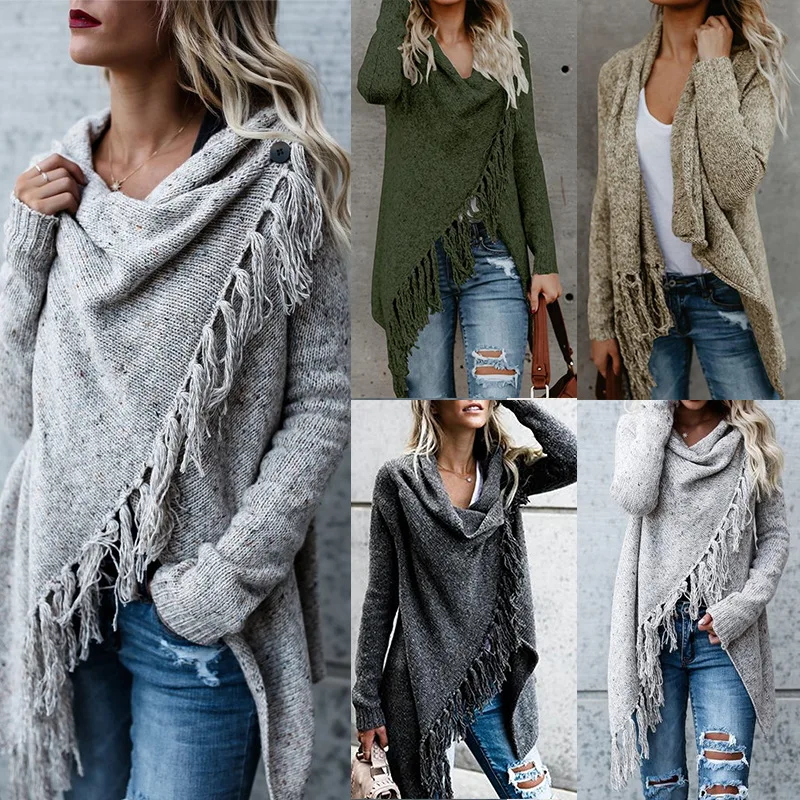 

Cardigan Sweater Autumn Women Long Sleeve Oversize Sweater Loose Hem Tassel Cardigan Sweater CoatLoose