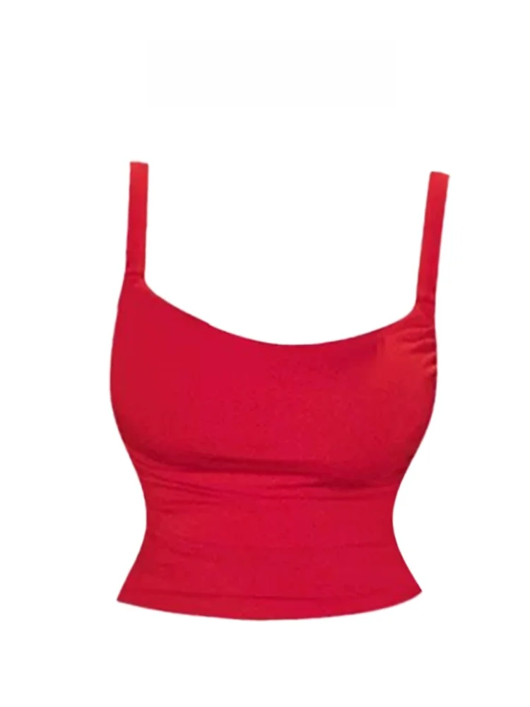 

HEZA Retro Sweet Spicy Red Strap Vest Women's Summer Sexy ort Fit Top Korean Sle Commute Pear ape No Brand T-irt