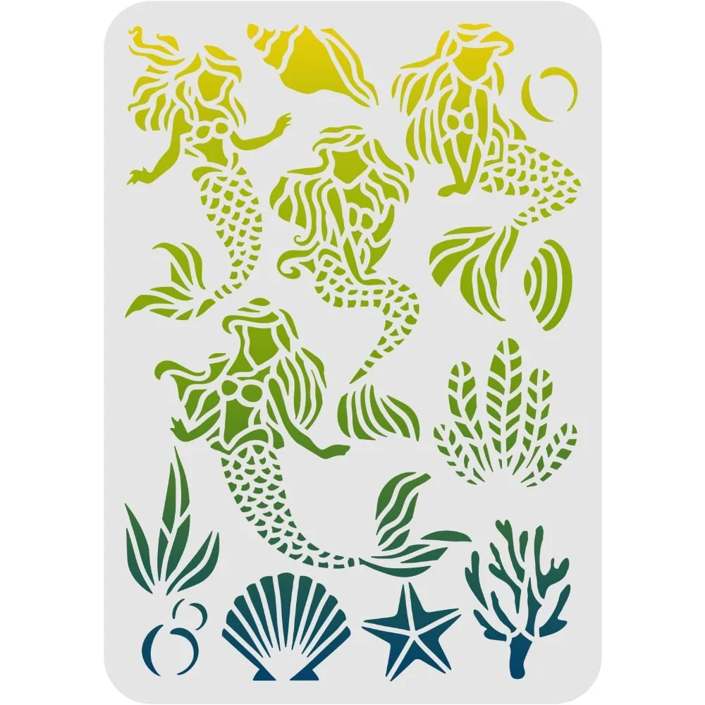 

Mermaid Painting Stencils 11.7x8.3 inch Reusable Mermaid Dreams Template DIY Craft Mermaid Sea Ocean Creatures Stencils Sea