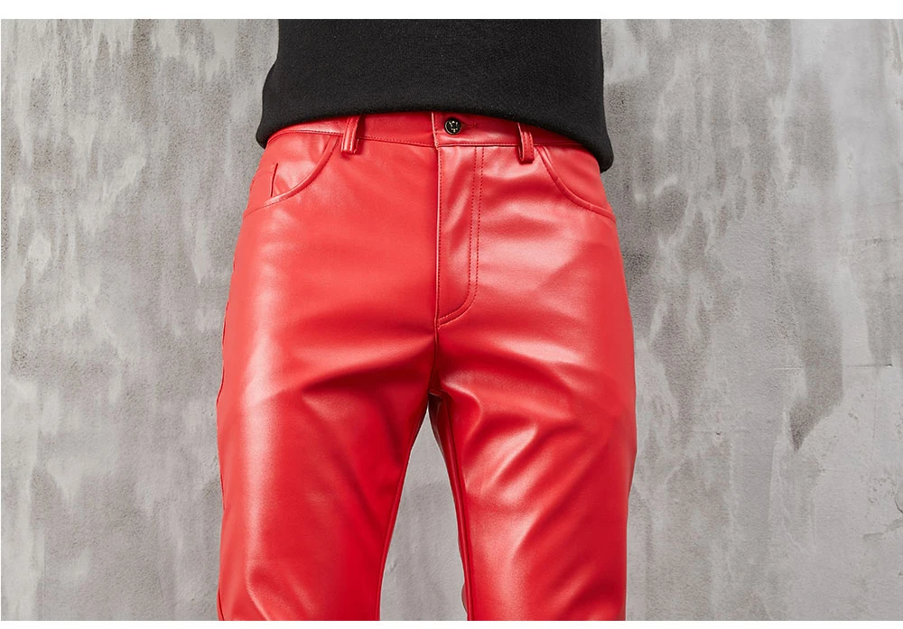 Herren Lederhose Skinny Fit Stretch Mode Pu Lederhose Nachtclub Party & Tanzhose dünn – Detail 4
