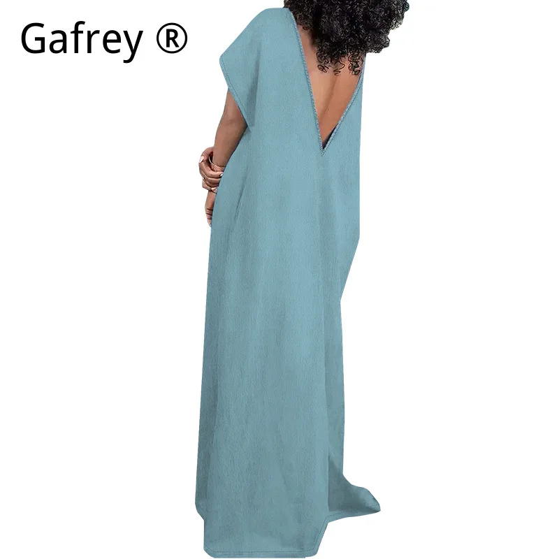 XXXXL Plus Size Women Denim Maxi Dress Sleeveless Backless Casual Slim Fit Vintage Fashion Long Jean Dress Elegant Party Outfit - view 3