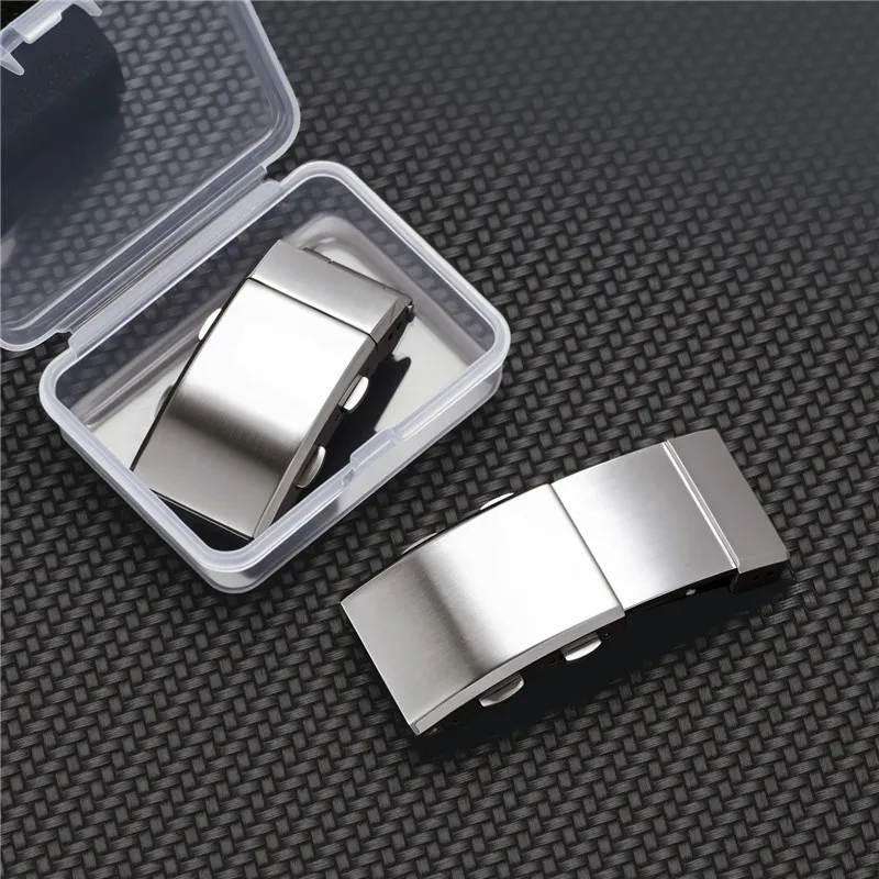 16mm 18mm 20mm 22mm 316L Solid Stainless Steel Brushed Folding Safety Buckle Double Push Extendable Adjustable Watch Band Clasp