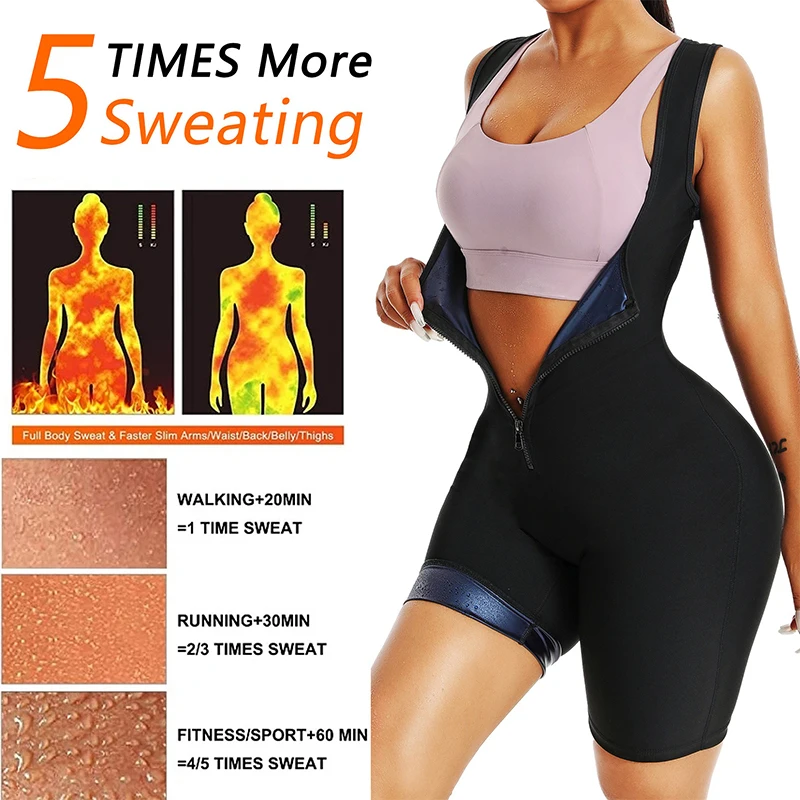 MrifDila One Piece Zipper Sauna Suit Sweat Vest Women's Sauna Jackets Waist Trainer Slimming Full Body Shaper Jumpsuit Shorts