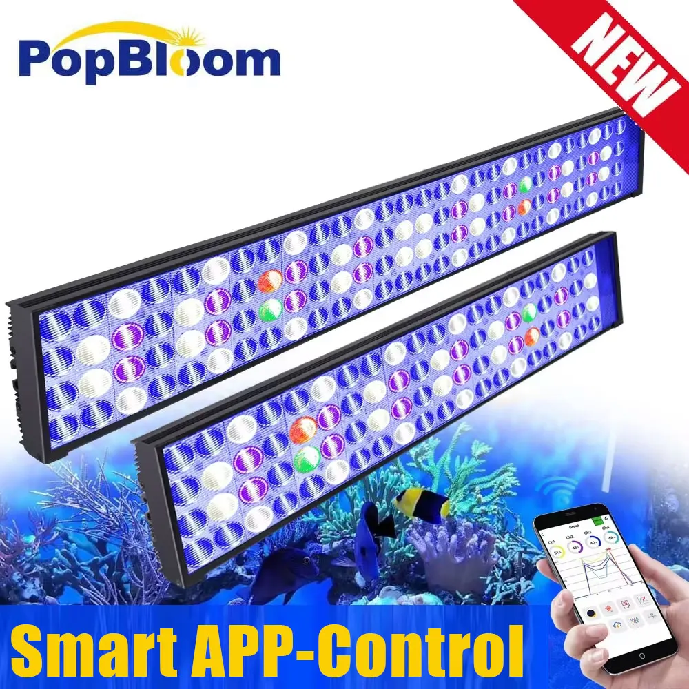 

NEW PopBloom WiFi Led Aquarium Light, Full Spectrum Marine Aquarium Lamp For 60-240cm Reef Corals Seawater Led Fish Tank Lights