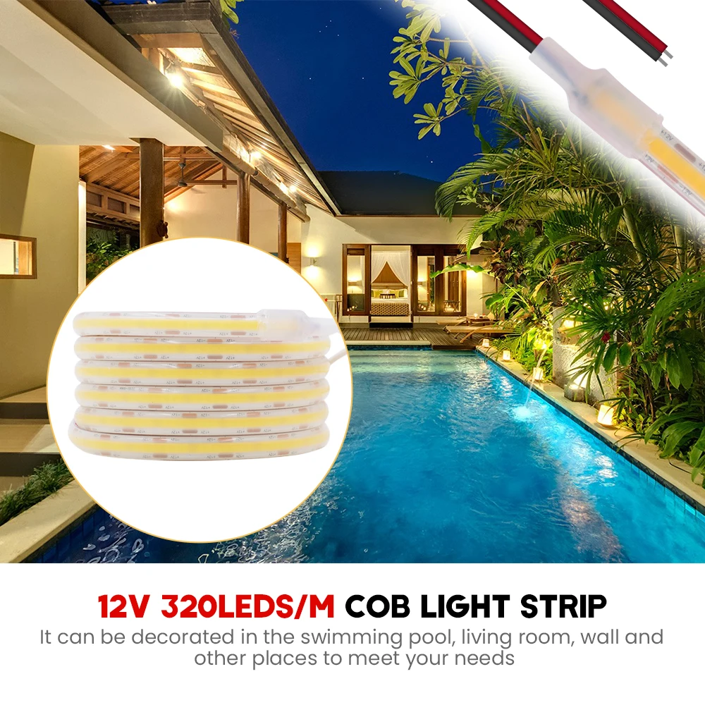 12V 24V COB LED Strip IP68 Waterproof Flexible LED Strip Light for Outdoor Swimming Pool 320LEDs FOB COB Lights Indoor Decor images - 6