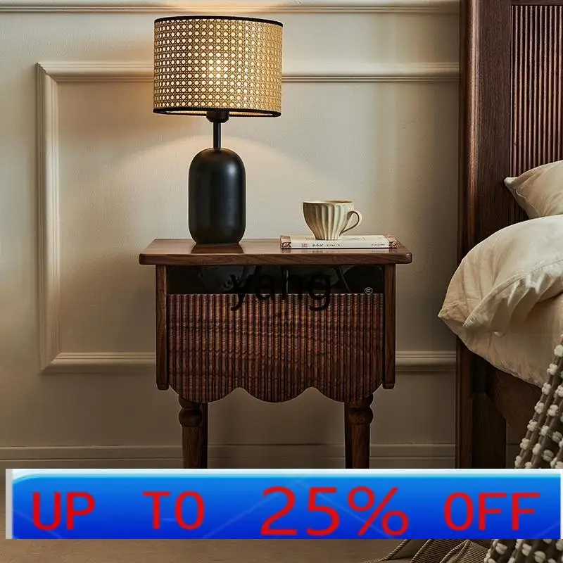 

LCX black walnut bedside table full log antique wave shelf bedroom bedside storage cabinet