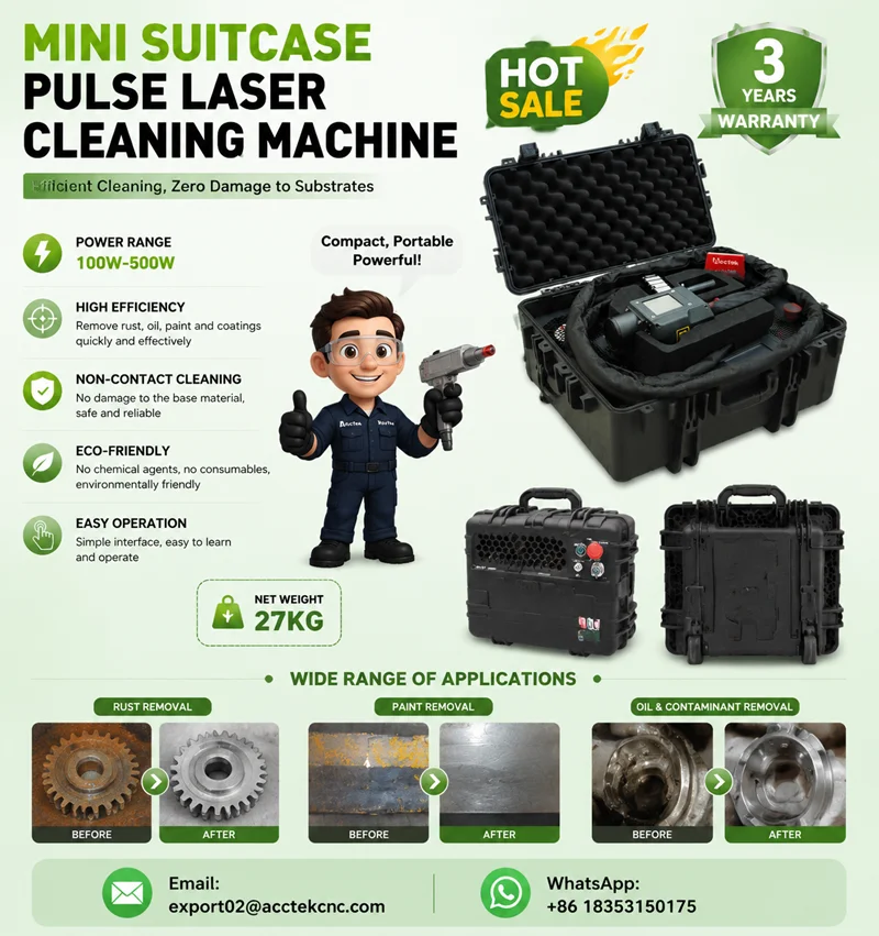 Portable Pulse Laser Cleaning Machine Mini Luggage Laser Cleaner for Metal Mold Rust Paint Grease Oxide Removal on Wood Stone
