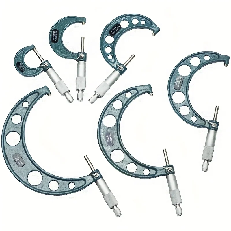 6-Piece Metric 0-25-50-75-100-125-150mm Outside Micrometers Set Metric External Analogue Caliper Precision Measuring Gauge