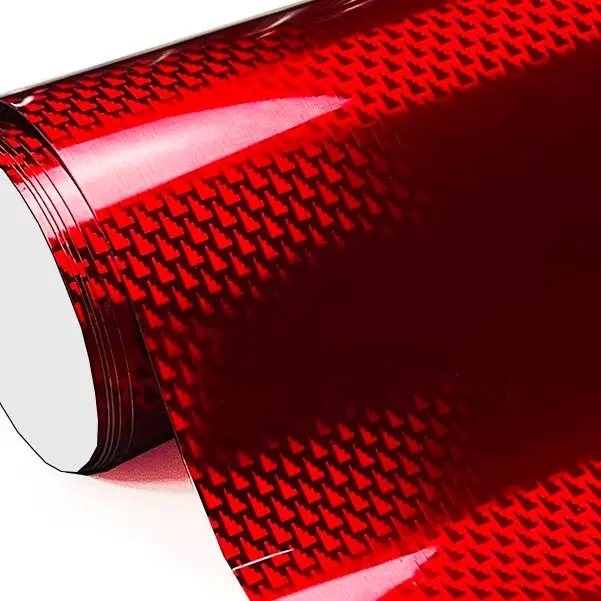 PET Ultra Glossy Red Forged Carbon Fiber Chrome Metallic Vinyl Wrap Film Self Adhesive Car Sticker Decal With Air Release