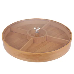 Bamboo Dried Fruit Snack Plate Compartment Food Storage Tray Appetizer Serving Platter Candy Pastry Nuts Dish With Lid