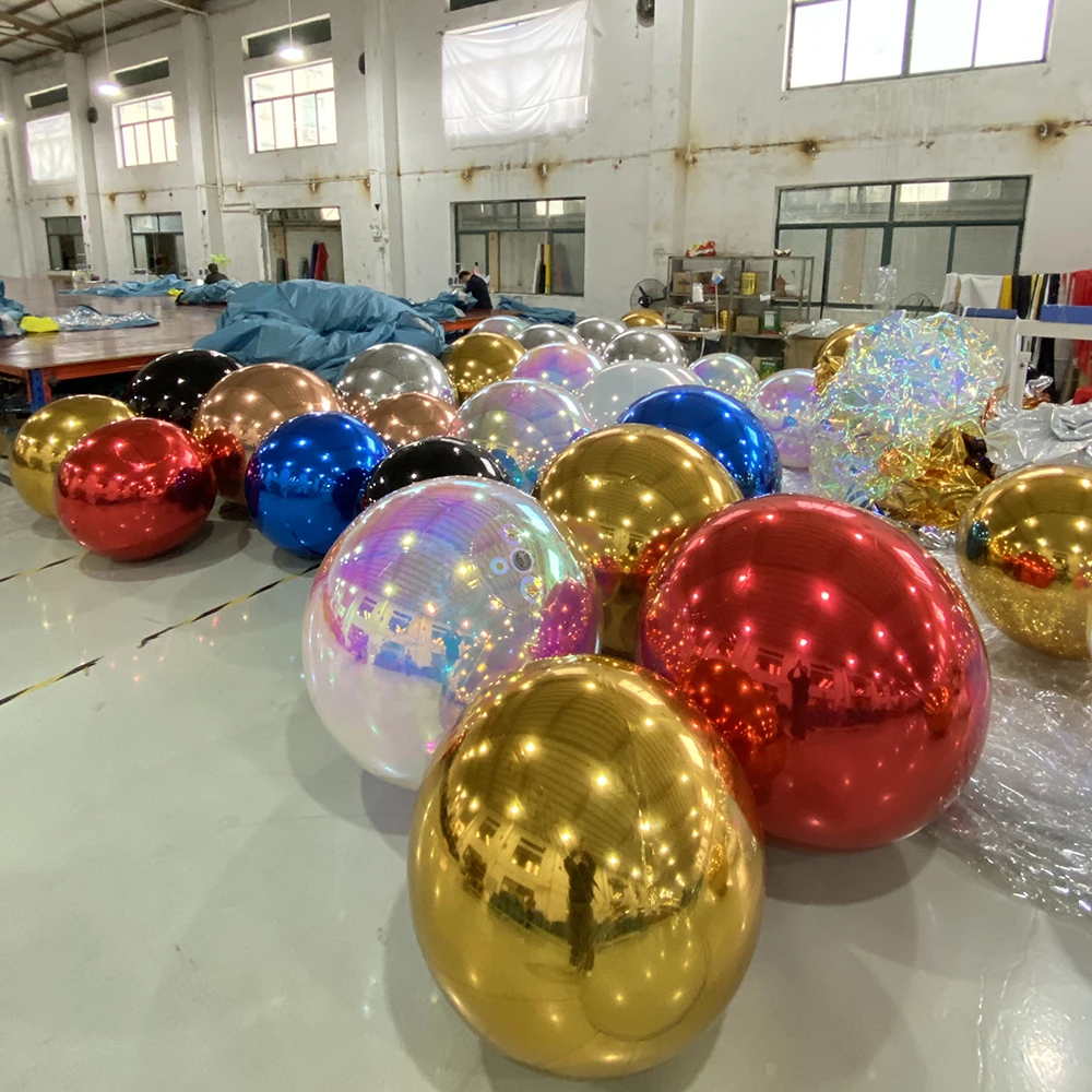 Free ship 16 colors Inflatable Mirror Ball 0.5~3 Meters Hanging Inflatable Sealed Gold Silver Airtight mirror Balloon For Decor