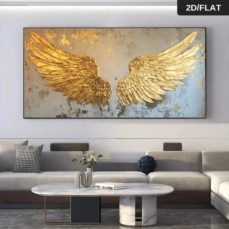1pc frameless Canvas Painting 2D Flat,frameless Canvas Modern Golden Angel Wings,abstract Canvas,for Living Room Decor,golden Me