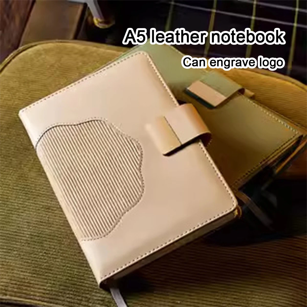 (Can Engrave Logo) A5 Thick Leather Notebook, Buckle Business Notepad, Meeting Record Book, Travel Log, Student Diary, Excerpt