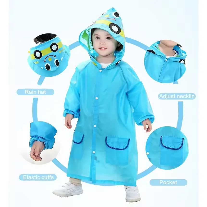 New 2 Pcs Kid Cartoon Raincoat Without Drawstring Animal Style Waterproof for Children Folding Coat Student Rainwear Rain Poncho