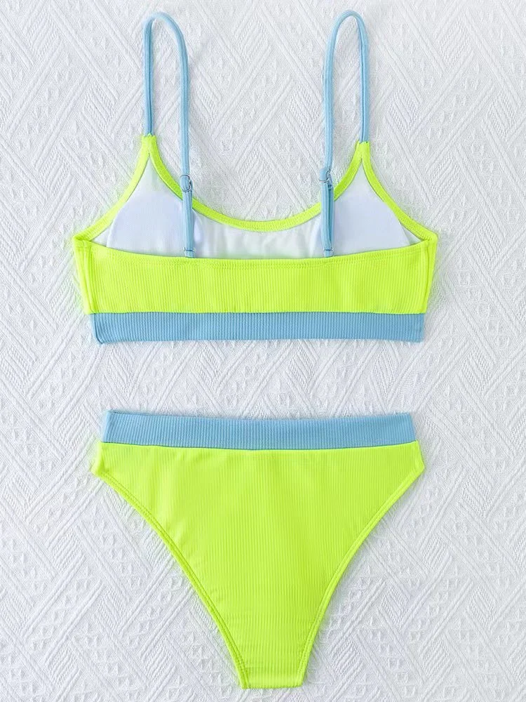 بيكيني النساء ملابس السباحة 2026 جديد الصلبة مضلع حبال البيكينيات مجموعة مثير عالية الخصر ملابس الصيف 2 قطعة شاطئ ثوب السباحة الإناث