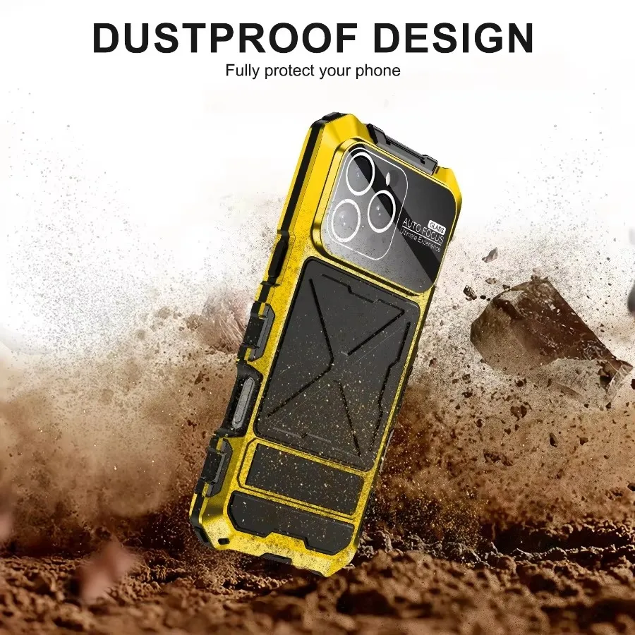 Silicone Bumper Anti-fall Cover Bracket Screen For iPhone 16 15 Pro Max 14 Rugged Protective Shockproof Metal Phone Case