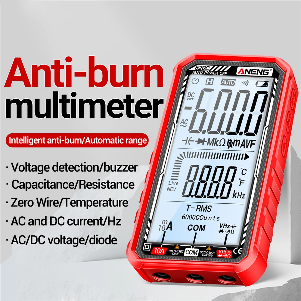 

AC/DC 600V 10A Digital Smart Multimeter Auto Range Temp Resistance Diode Hz Tester NCV Ammeter Voltmeter Ohm Diode Test Tools