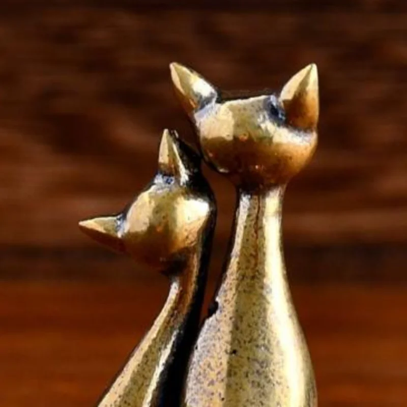 1Pieces Brass Double Cat Sculpture Ornament Crafts Home Desktop Living Room Office Small Ornament Sculptures And Crafts
